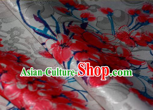 Chinese Traditional Hanfu Royal Printing Plum Blossom Pattern White Brocade Material Cheongsam Classical Fabric Satin Silk Fabric