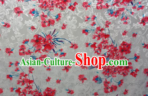 Chinese Traditional Hanfu Royal Printing Plum Blossom Pattern White Brocade Material Cheongsam Classical Fabric Satin Silk Fabric