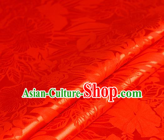 Chinese Traditional Hanfu Royal Flowers Pattern Red Brocade Material Cheongsam Classical Fabric Satin Silk Fabric