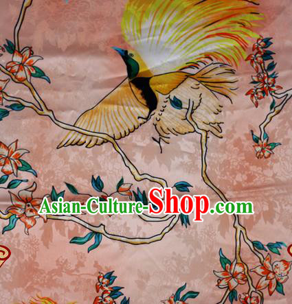 Chinese Traditional Hanfu Printing Bird Pattern Pink Brocade Material Cheongsam Classical Fabric Satin Silk Fabric