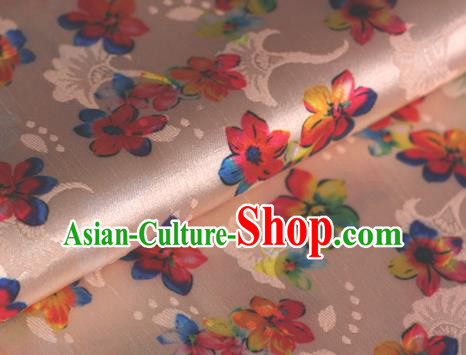 Chinese Traditional Fabric Classical Cherry Blossom Pattern Design Pink Brocade Cheongsam Satin Material Silk Fabric