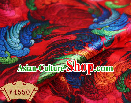 Chinese Traditional Fabric Classical Wings Pattern Design Red Brocade Cheongsam Satin Material Silk Fabric
