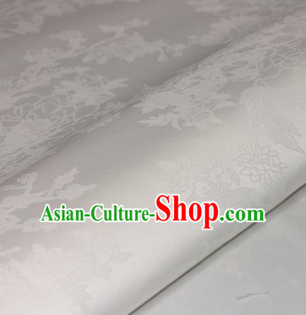 Chinese Traditional Royal Flowers Pattern White Brocade Material Cheongsam Classical Fabric Satin Silk Fabric