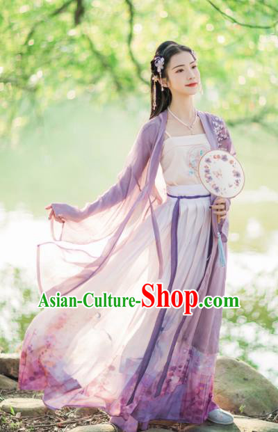 Chinese Ancient Song Dynasty Young Lady Embroidered Hanfu Dress Traditional Historical Costume for Women