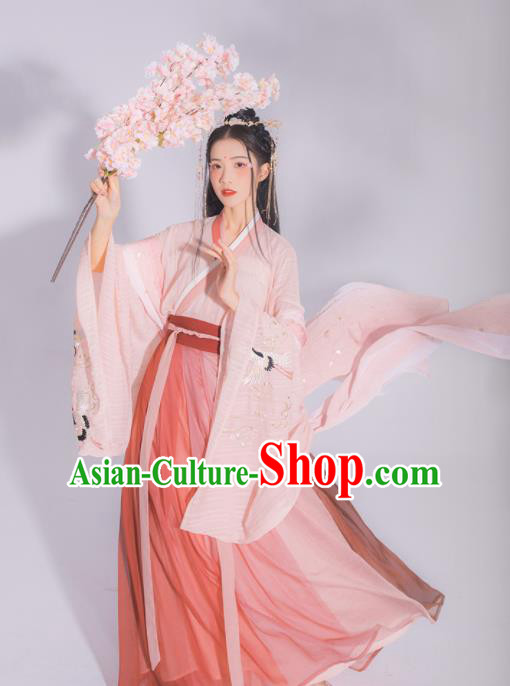 Chinese Ancient Jin Dynasty Princess Embroidered Hanfu Dress Traditional Peri Historical Costume for Women