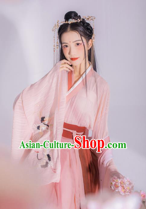 Chinese Ancient Jin Dynasty Princess Embroidered Hanfu Dress Traditional Peri Historical Costume for Women