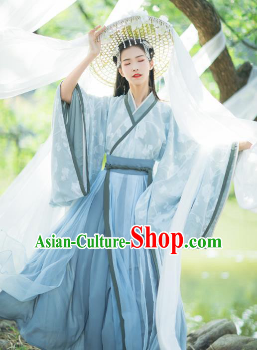Chinese Traditional Jin Dynasty Imperial Consort Embroidered Hanfu Dress Ancient Peri Historical Costume for Women