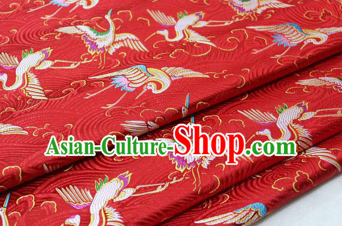 Chinese Traditional Tang Suit Royal Cranes Pattern Red Brocade Satin Fabric Material Classical Silk Fabric
