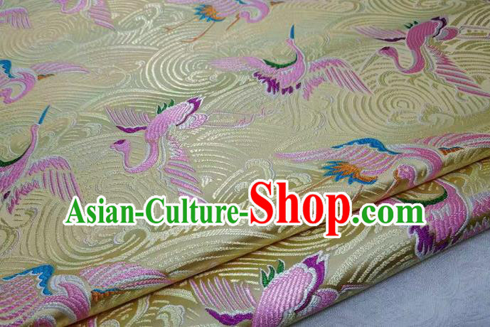 Chinese Traditional Tang Suit Royal Cranes Pattern Yellow Brocade Satin Fabric Material Classical Silk Fabric