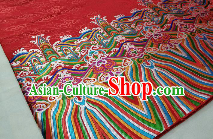 Asian Chinese Traditional Tang Suit Royal Waves Pattern Red Brocade Satin Fabric Material Classical Silk Fabric