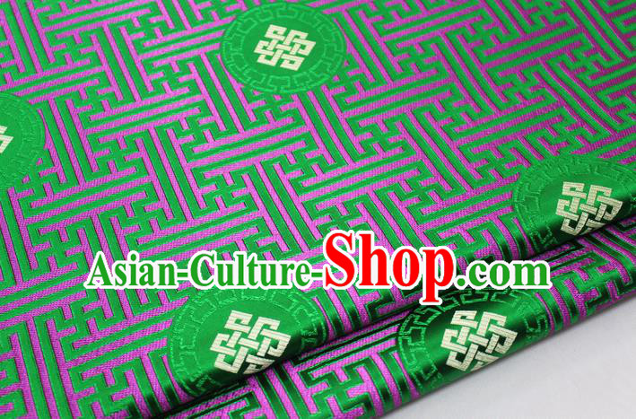 Asian Chinese Traditional Tang Suit Royal Lucky Knot Pattern Green Brocade Satin Fabric Material Classical Silk Fabric