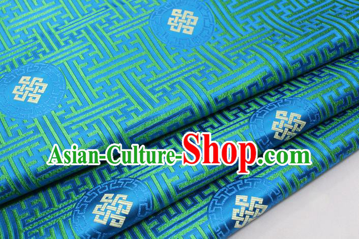 Asian Chinese Traditional Tang Suit Royal Lucky Knot Pattern Blue Brocade Satin Fabric Material Classical Silk Fabric