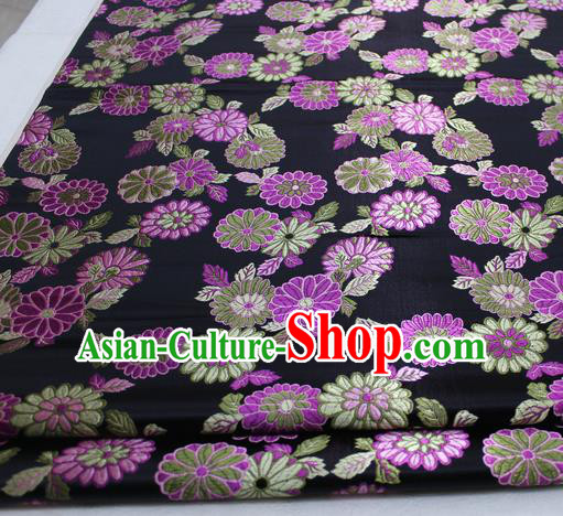 Asian Chinese Traditional Tang Suit Royal Chrysanthemum Pattern Black Brocade Satin Fabric Material Classical Silk Fabric