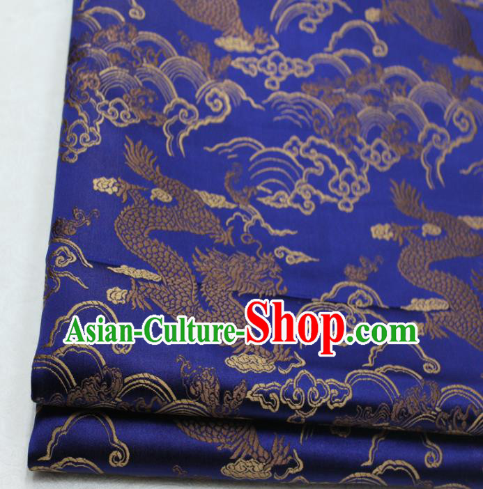 Asian Chinese Traditional Tang Suit Royal Cloud Dragon Pattern Royalblue Brocade Satin Fabric Material Classical Silk Fabric