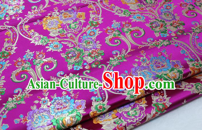 Asian Chinese Traditional Tang Suit Royal Peony Vase Pattern Rosy Brocade Satin Fabric Material Classical Silk Fabric