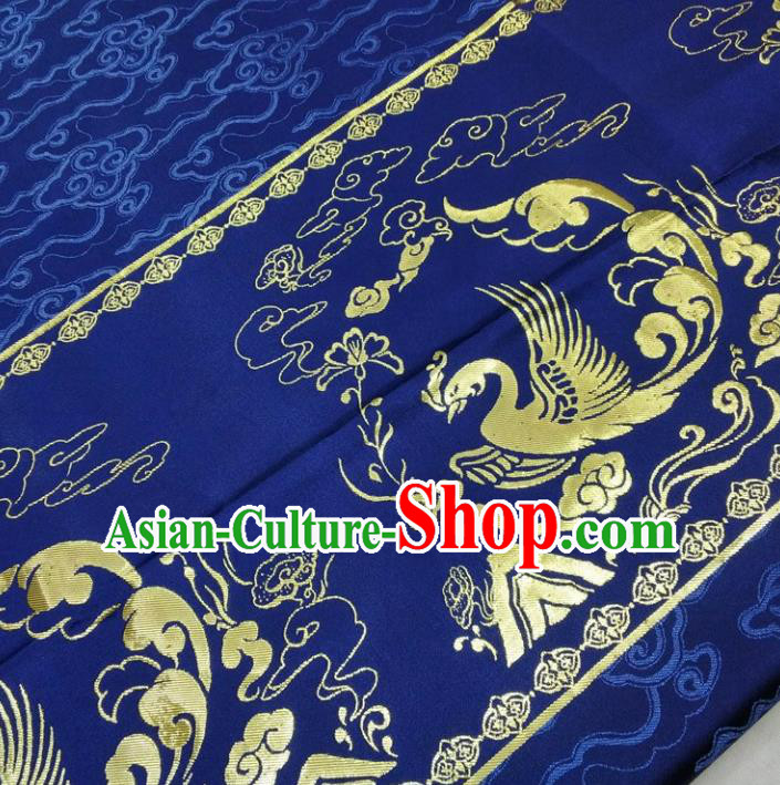 Chinese Traditional Fabric Royal Phoenix Pattern Royalblue Brocade Material Hanfu Classical Satin Silk Fabric