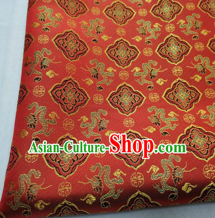 Chinese Traditional Tang Suit Satin Fabric Royal Dragons Pattern Red Brocade Material Classical Silk Fabric