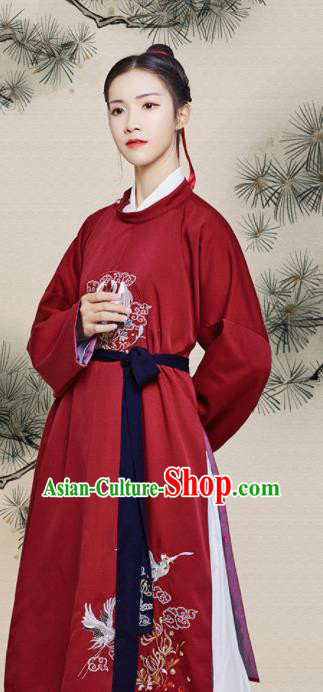 Chinese Traditional Ancient Swordswoman Embroidered Red Robe Song Dynasty Imperial Bodyguard Historical Costume for Women
