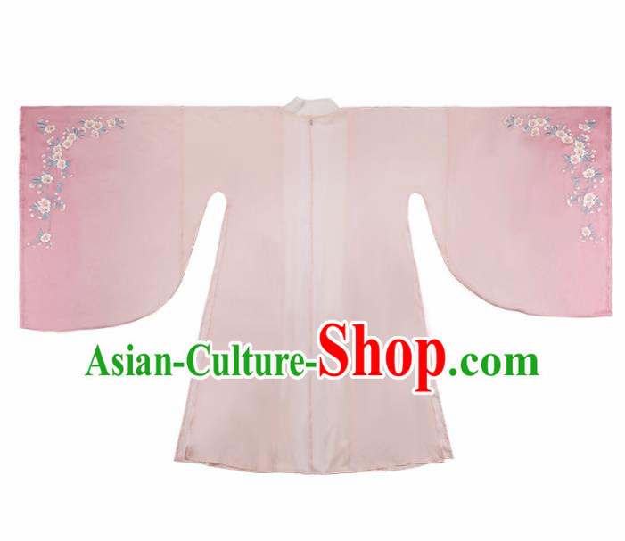 Chinese Traditional Ancient Peri Embroidered Pink Hanfu Dress Tang Dynasty Imperial Princess Historical Costume for Women