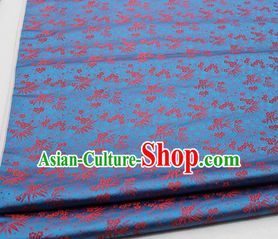 Asian Chinese Traditional Tang Suit Royal Plum Blossom Bamboo Pattern Blue Brocade Satin Fabric Material Classical Silk Fabric