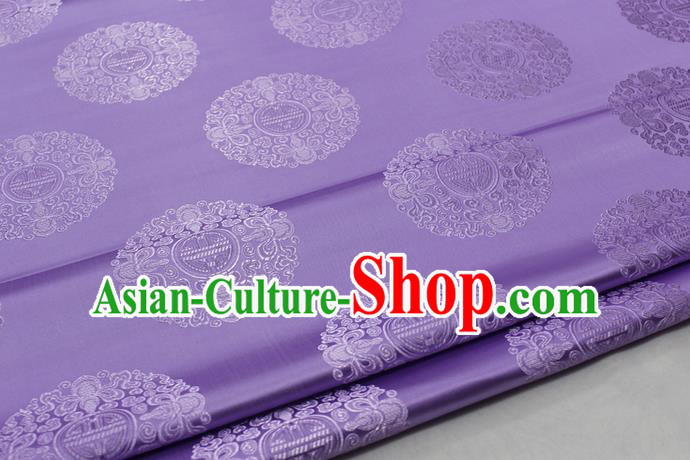 Asian Chinese Traditional Tang Suit Royal Round Pattern Purple Brocade Satin Fabric Material Classical Silk Fabric