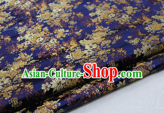 Asian Chinese Traditional Tang Suit Royal Cherry Blossom Pattern Royalblue Brocade Satin Fabric Material Classical Silk Fabric
