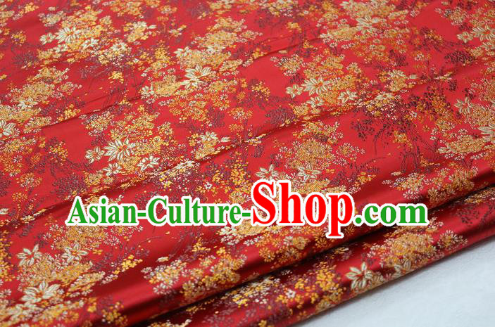Asian Chinese Traditional Tang Suit Royal Cherry Blossom Pattern Red Brocade Satin Fabric Material Classical Silk Fabric