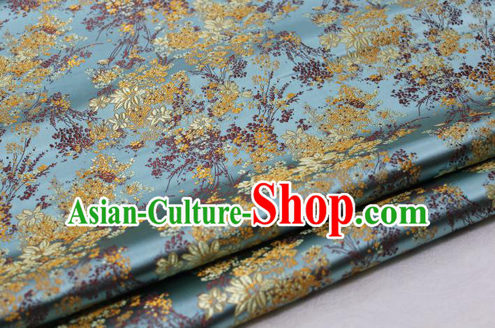 Asian Chinese Traditional Tang Suit Royal Cherry Blossom Pattern Blue Brocade Satin Fabric Material Classical Silk Fabric