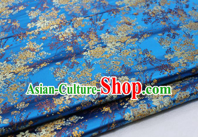 Asian Chinese Traditional Tang Suit Royal Cherry Blossom Pattern Deep Blue Brocade Satin Fabric Material Classical Silk Fabric