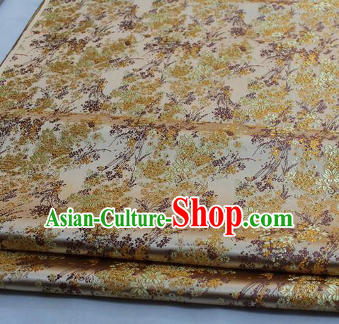 Asian Chinese Traditional Tang Suit Royal Cherry Blossom Pattern Beige Brocade Satin Fabric Material Classical Silk Fabric