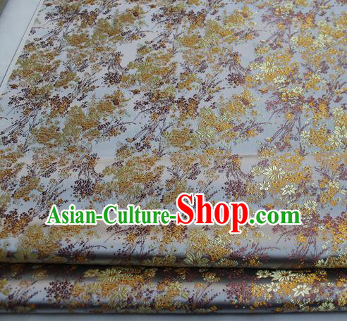 Asian Chinese Traditional Tang Suit Royal Cherry Blossom Pattern Light Grey Brocade Satin Fabric Material Classical Silk Fabric