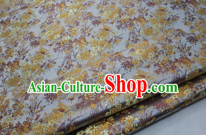 Asian Chinese Traditional Tang Suit Royal Cherry Blossom Pattern Light Grey Brocade Satin Fabric Material Classical Silk Fabric