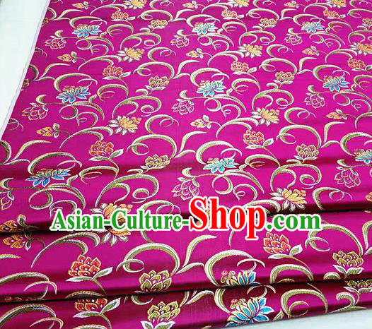 Asian Chinese Traditional Classical Twine Lotus Pattern Rosy Brocade Tang Suit Satin Fabric Material Classical Silk Fabric