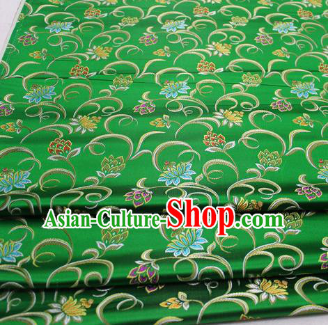 Asian Chinese Traditional Classical Twine Lotus Pattern Green Brocade Tang Suit Satin Fabric Material Classical Silk Fabric