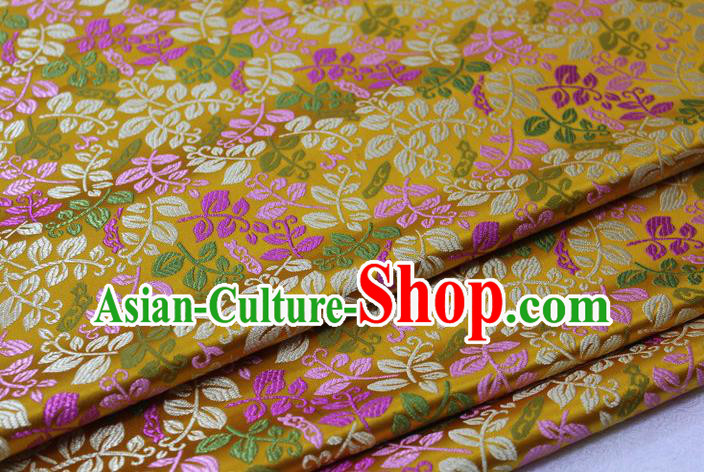 Asian Chinese Traditional Classical Leaf Pattern Golden Brocade Tang Suit Satin Fabric Material Classical Silk Fabric