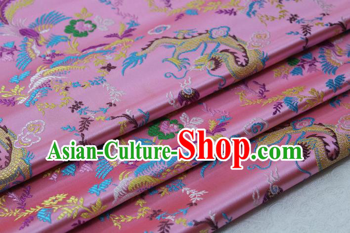 Asian Chinese Traditional Classical Dragon Phoenix Pattern Pink Brocade Tang Suit Satin Fabric Material Classical Silk Fabric