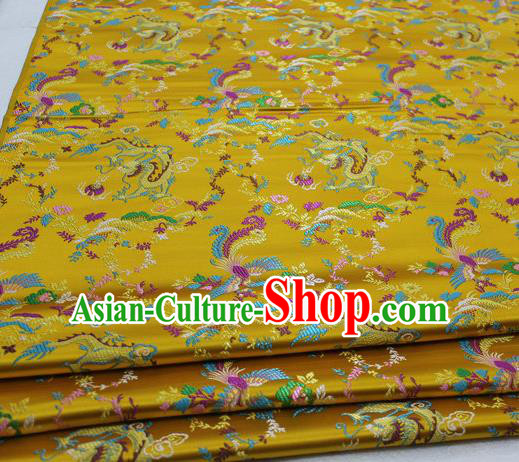 Asian Chinese Traditional Classical Dragon Phoenix Pattern Golden Brocade Tang Suit Satin Fabric Material Classical Silk Fabric