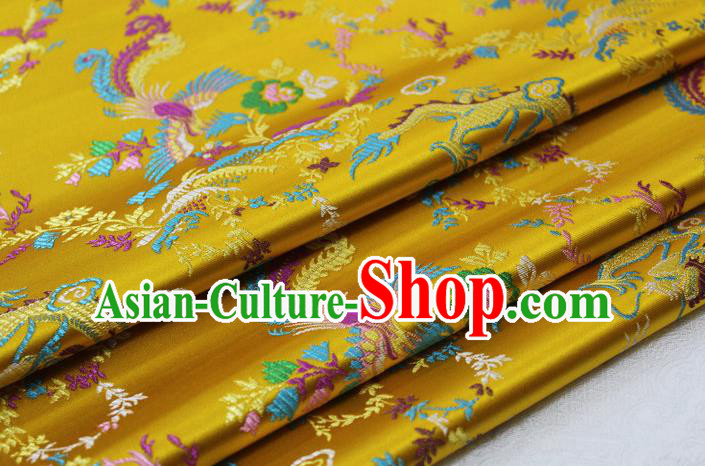 Asian Chinese Traditional Classical Dragon Phoenix Pattern Golden Brocade Tang Suit Satin Fabric Material Classical Silk Fabric