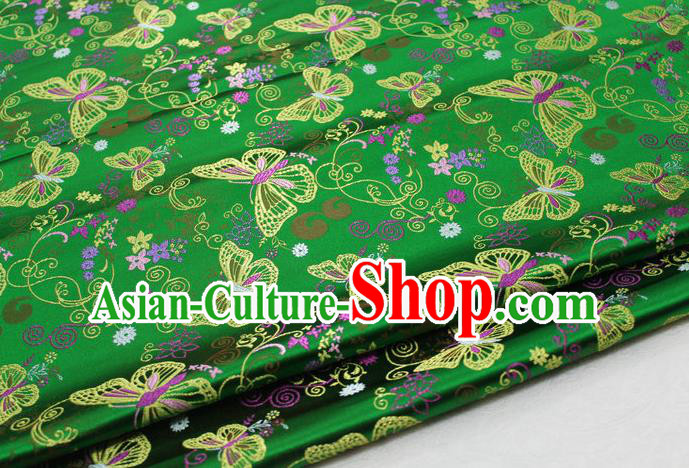 Asian Chinese Traditional Classical Butterfly Pattern Green Brocade Tang Suit Satin Fabric Material Classical Silk Fabric