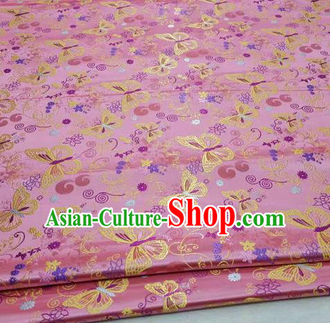 Asian Chinese Traditional Classical Butterfly Pattern Pink Brocade Tang Suit Satin Fabric Material Classical Silk Fabric