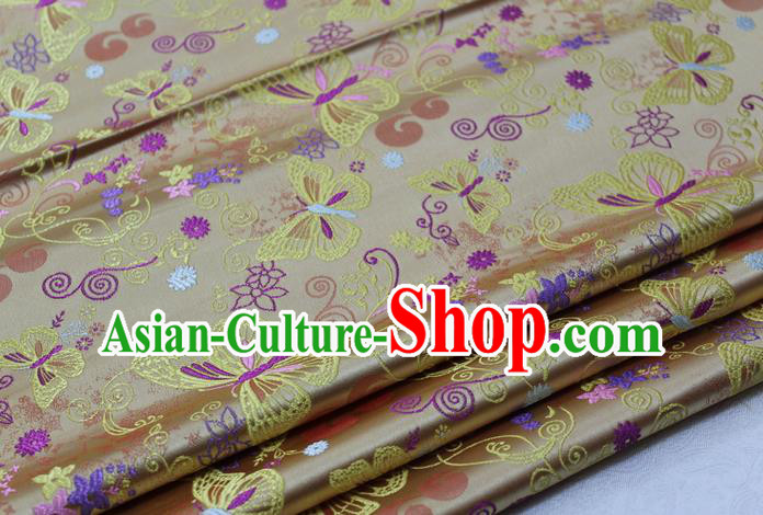 Asian Chinese Traditional Classical Butterfly Pattern Golden Brocade Tang Suit Satin Fabric Material Classical Silk Fabric