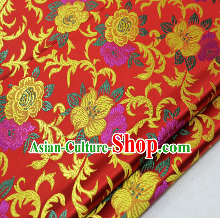 Asian Chinese Traditional Classical Begonia Pattern Red Brocade Tang Suit Satin Fabric Material Classical Silk Fabric