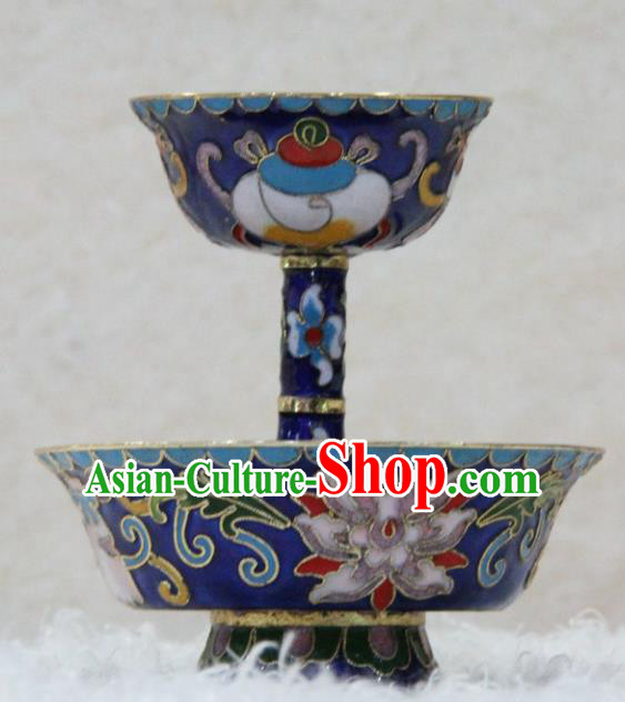 Chinese Traditional Buddhism Blue Cloisonne Cup Feng Shui Items Vajrayana Buddhist Decoration