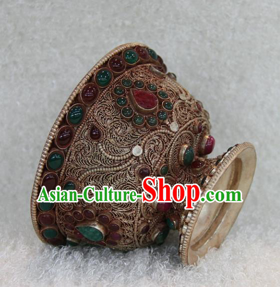 Chinese Traditional Buddhist Offersacrifice Copper Bowl Buddha Agate Cup Decoration Tibetan Buddhism Feng Shui Items