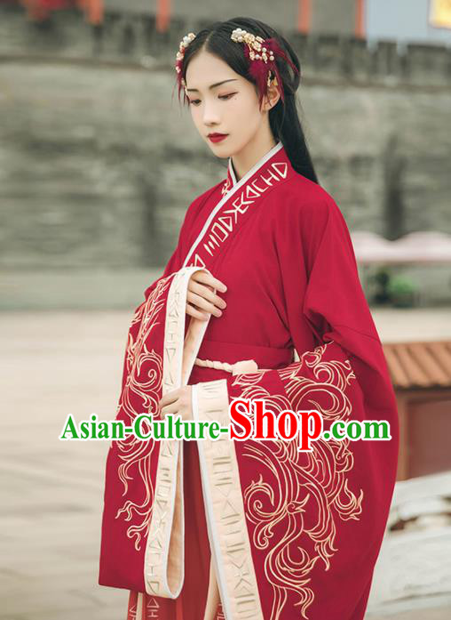 Chinese Traditional Ancient Princess Wedding Red Hanfu Dress Han Dynasty Court Lady Embroidered Historical Costume for Women