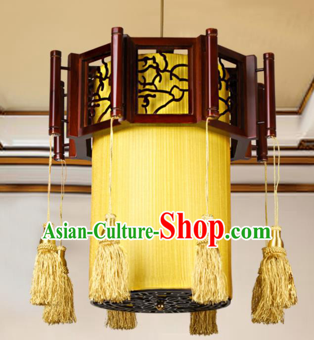 Chinese Traditional Wood Yellow Palace Lantern Handmade New Year Hanging Lanterns Ceiling Lamp