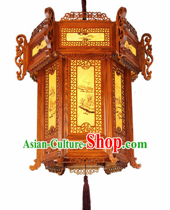 Chinese Traditional Handmade Wood Carving Palace Lantern Hanging Lanterns Ceiling Lamp