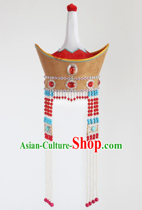 Chinese Mongolian Ethnic Hair Accessories Traditional Mongol Nationality Princess Folk Dance Tassel Hat for Kids