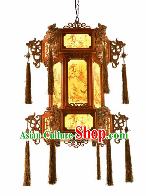 Chinese Traditional Handmade Wood Carving Dragon Head Palace Lantern Classical Hanging Lanterns Ceiling Lamp