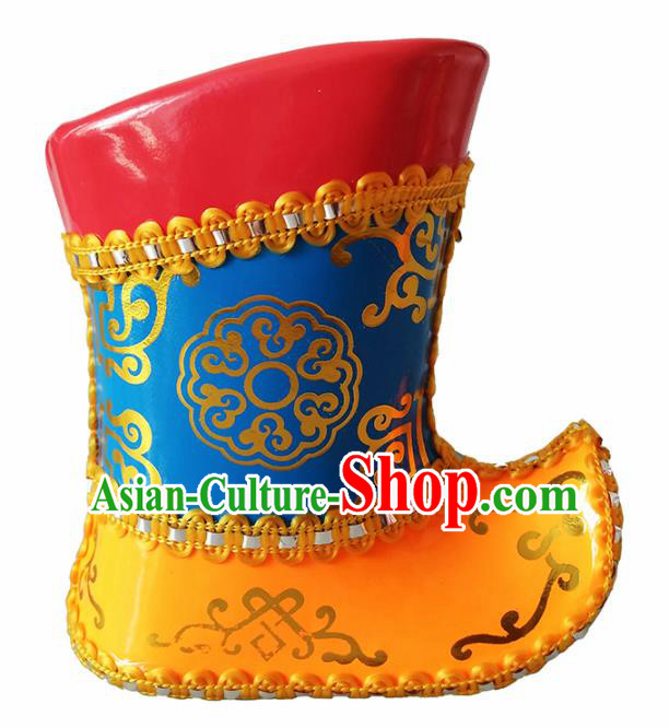 Chinese Mongolian Ethnic Boots Traditional Mongol Nationality Leather Shoes for Kids